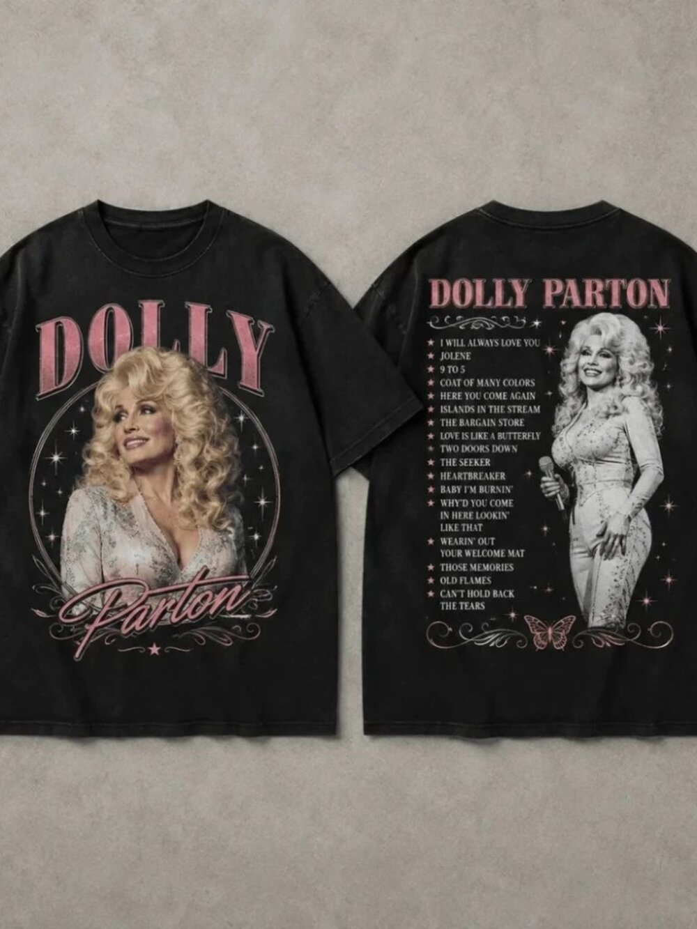 Dolly Parton Butterfly Signature 2-Sided T-Shirt